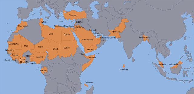 Los países miembros de la alianza militar contraterrorista anunciada por Arabia saudí el pasado 15 de diciembre.