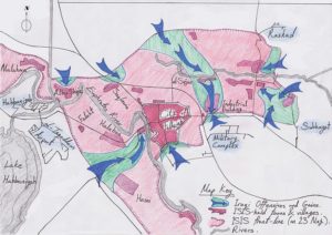 Operaciones militares en Faluya (22 y 23/5/2016). Mapa: Parsa 1993 v&iacute;a Wikimedia Commons. Licencia Creative Commons Reconocimiento-CompartirIgual 4.0 Intrenacional.